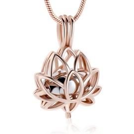 QGJNSGC Cremation Jewellery for Ashes Lotus Flower Ash Pendant Necklace with Mini Hollow Urn Memorial Ash Keepsake Jewellery (Rose Gold)