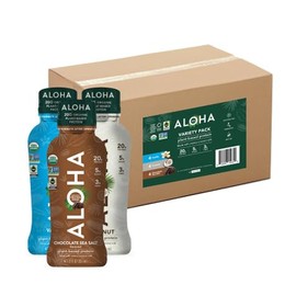 ALOHA Organic Plant Based Ready to Drink Protein Shake VARIETY PACK (12ct, 12oz Bottle) 20g Protein, Low Sugar & Carb, Gluten-Free, MCT Oil, Paleo, Non-GMO, No Soy, Stevia or Sugar Alcohol Sweeteners