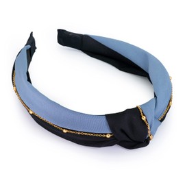 Headbands for Women and Girls, Fashion Hair Accessories for Women Flexible Hair Hoop Silky Two-color Twill Fabric with Knotted Chain Hair Band Crown for Washing Face Makeup (Blue+Black)