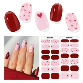 DUKASOU Semi Cured Gel Nail Strips, 28 pcs Gel Nail Stickers Full Nail Wraps, Work with Any UV Lamp, Long Lasting Gel Nail Strips, Includes Prep Pads, Nail File & Wood Stick (Lover's Love)