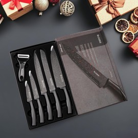 Rxsdfdi Knife Set, 6 Pieces Kitchen Knives Set with Anti-Rust Coating & Ergonomic Handles, Lightweight, Dishwasher Safe stainless steel Knife, Gift for Kitchen Enthusiasts, Family Chef(Bend)