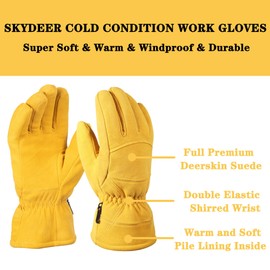 SKYDEER Full Deerskin Suede Leather Winter Gloves for Cold Weather Work Skiing Cycling Driving, Extreme Warm Gloves for Men and Women (SD8676T/XL)