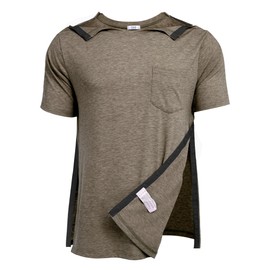 Deyeek Men's Post Shoulder Surgery Shirts Recovery Tear Away Short Sleeve Full Open Side Snap Adaptive Chemo Clothing