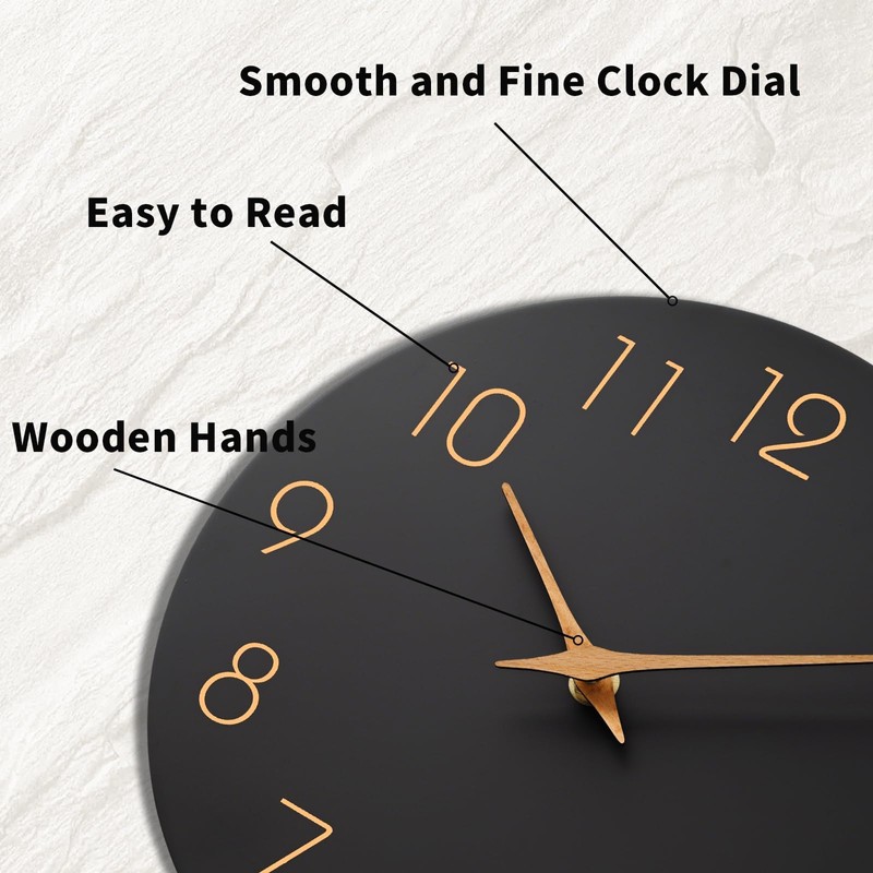 Mosewa Wall Clock 14 Inch Black Battery Operated Silent Non