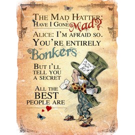 Shawprint Limited Alice In wonderland Metal Sign MAD HATTER BONKERS RETRO METAL TIN WALL ART NOVELTY GIFT 10" x 8" (2268M (8" x 6" (200mm x 150mm))