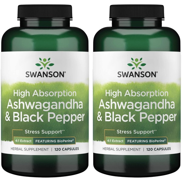 Swanson High Absorption Ashwagandha & Black Pepper - Featuring Bioperine 120 Caps 2 Pack