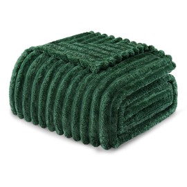 Exclusivo Mezcla Double Size Flannel Fleece Blanket, Super Soft Striped Jacquard Bed Blanket, Lightweight Fuzzy Cozy for All Seasons, 150x200 CM, Forest Green