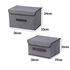EURXLQ Grey Foldable Storage Box with Lid, Linen Fabric Foldable Storage Bin with Flip-Top Lid & Handles, Clothing Blanket Box for Home, Wardrobe (26 cm/4 Pack + 36 cm/4 Pack)