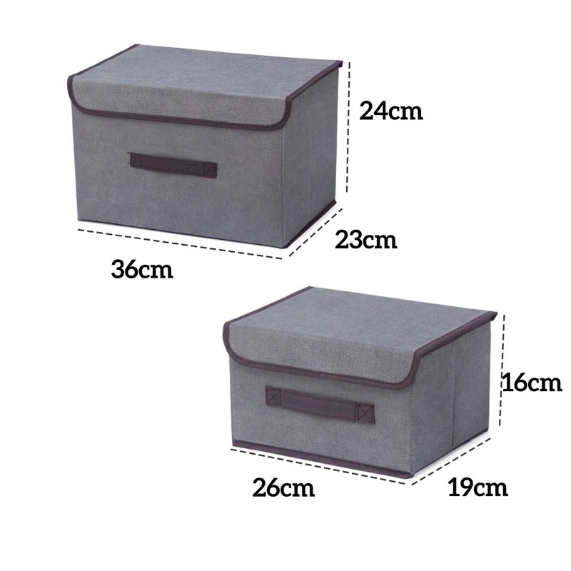 EURXLQ Grey Foldable Storage Box with Lid, Linen Fabric Foldable