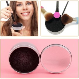 Set de 2 Limpiadores de Brochas de Maquillaje Esponja Hipoalergénica y Estuche de Hierro Resistente para Limpieza Facial y Organización Diaria