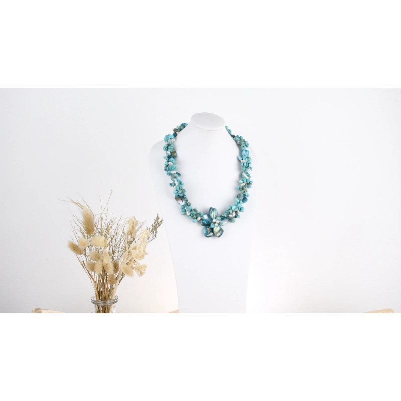 AeraVida Beautiful in Blue Turquoise, Beads, & Shell Floral Inspired