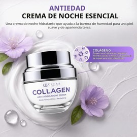Clear Beauty Crema Hidratante Facial Nocturna de Colágeno - Reduce Arrugas y Líneas Finas, Crema de Noche - Cuidado de la Piel Coreano sin Crueldad pa