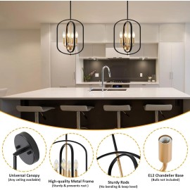 Unbranded Modern Black Gold  4-Light Geometric Pendant Light with Dual Oval Shades