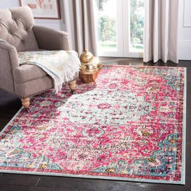 Safavieh Madison Collection MAD447R Boho Chic Medallion Distressed Area Rug, 3' x 3' Square, Fuchsia / Teal