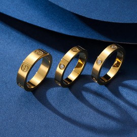 FOLOOTY 3PC Love Friendship Rings for Women 18K Gold Plated Stainless Steel Cubic Zirconia Gold Ring Wedding Band Promise Ring Jewelry Birthday Gifts,Size 6-10 (gold, 7)