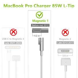 Mac Book Pro Charger 85W Mag 1 T-Lip, Compatible with Mac Book Pro 11 inch and 13 inch（Before Mid 2012）