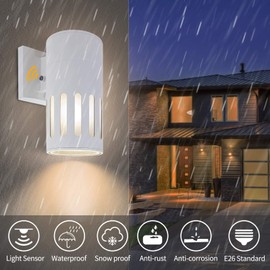 ZUUKOLE Dusk to Dawn Sensor Outdoor Wall Lantern, Exterior Lighting - ETL Listed, Die-cast Aluminum Anti-Rust Waterproof Wall Mount Cylinder Design – Up/Down Light Fixture for Porch, Garage or Doorway