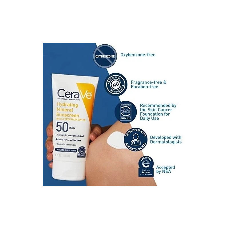 CeraVe 100% Mineral Sunscreen SPF 50 with Zinc Oxide &