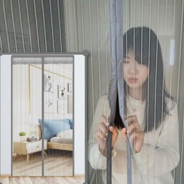 Magnetic Stripe Velcro Detachable Entrance Screen Door, 100x210cm Grey