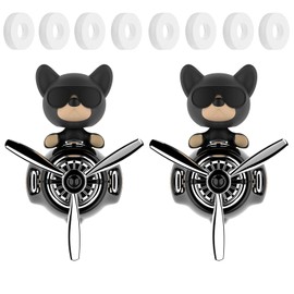 2Pcs Car Air Fresheners, Cute Bear Pilot Automotive Air Outlet Creative Car Perfume Diffuser, Automotive Accessories Air Vent Decoration with 8 Fragrant Tablets (Black 2+Black 2, M)