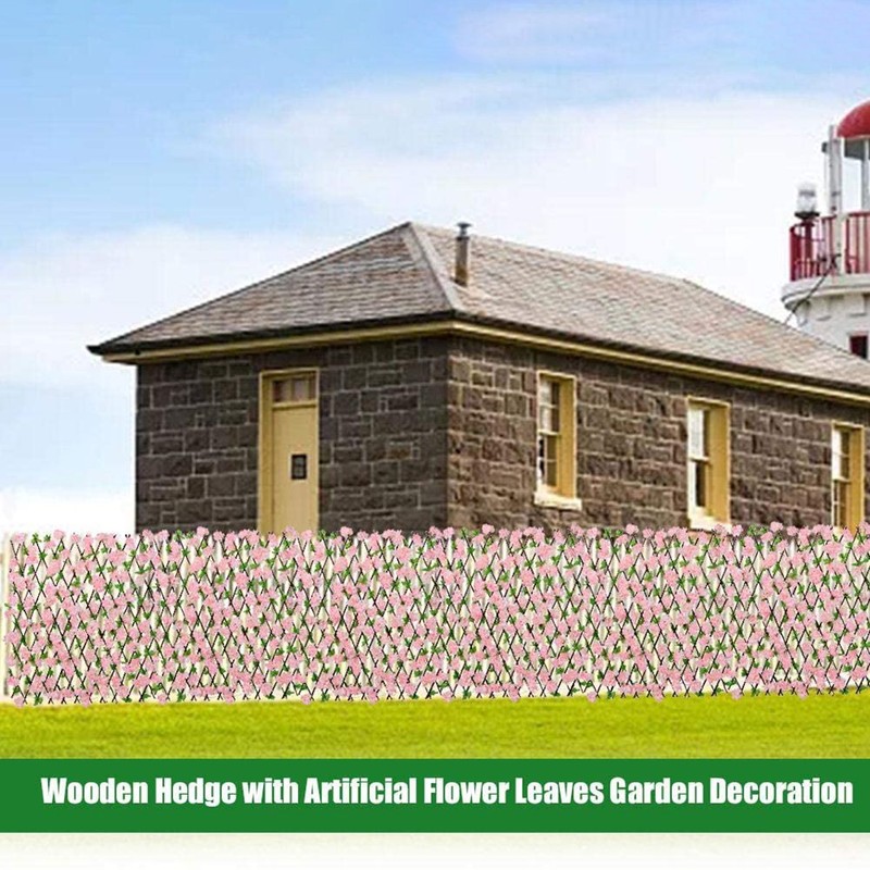 Wooden Retractable Fence Expanding Fence Hedge With Artificial Flower Leaves