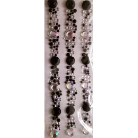 CraftbuddyUS 9pc 15cm Black/AB Clear Stick on Diamante Strips Gems Crystal Rhinestones