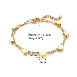 HSWYFCJY Rose Gold/Gold/Silver Women's Bracelet with Heart Pendants, Layered Double Chain Bracelet, Stainless Steel Bracelet for Women, Stainless Steel