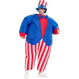 Inflatable Uncle Sam Costume Adult American Independence Day Suit with Hat