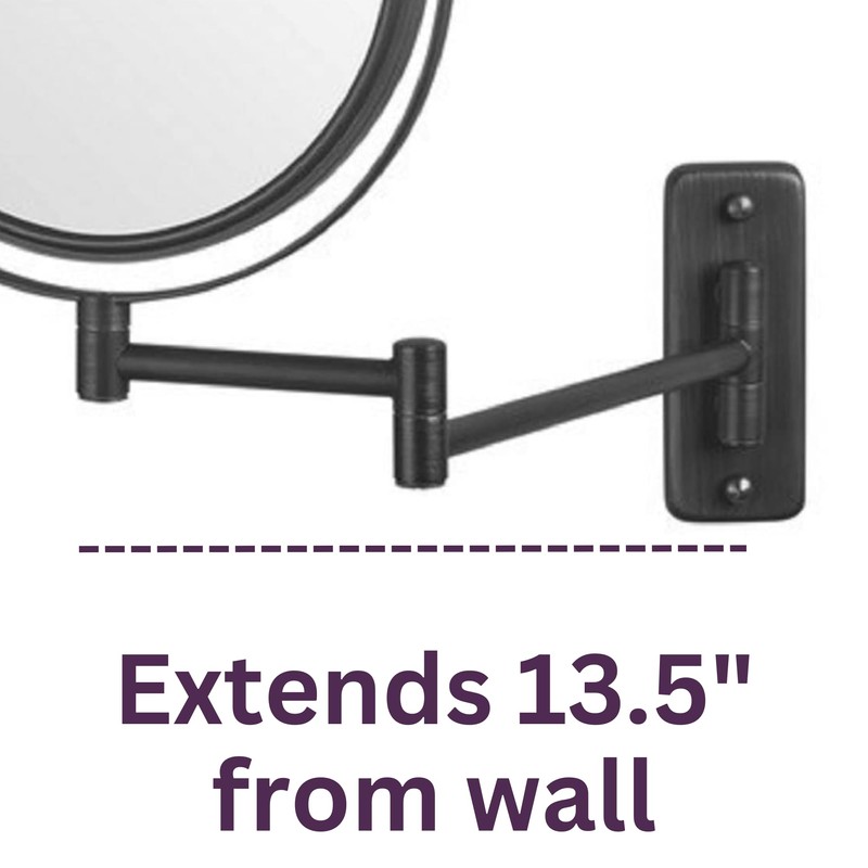 JERDON Two-Sided Wall Mounted Black Makeup Mirror - 5X-1X Magnification