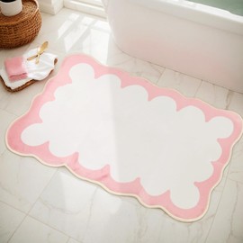 LUODAKA Scalloped Pink Rugs for Bathroom, Bath Mat with Scalloped Wavy Ripple Design, Cute Aesthetic Girly Bath Mat for Women's Bathroom, Tub, Sink, Shower, Non Slip, Washable (20x31 inch)