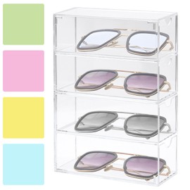 Aufbewahrungsbox für Brillen, Transparente Acryl Sonnenbrillen Brillenorganizer Verdickter Brillenbox, Stapelbar Schmuckkasten Brillenständer mit 4 Schubladen für Brillen, Kosmetika, Lesebrillen