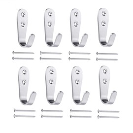 Beilala 8 Pack Heavy Duty Coat Hooks for Wall Door, Stainless Steel Metal Hook Wall Mounted for Kitchen Bedroom Bathroom Office Closet