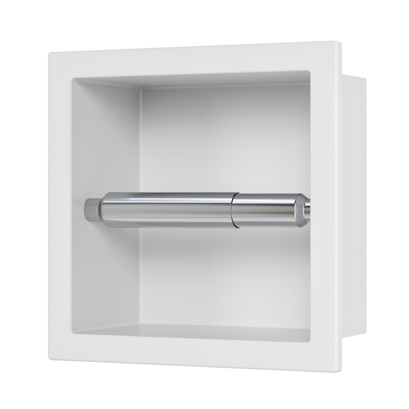 Neodrain Recessed Toilet Paper Holder, White Stainless Steel Built-in Tissue