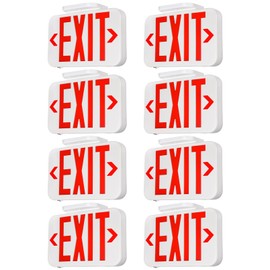 TORCHSTAR 8-Pack LED Exit Sign, Emergency Exit Light with Battery Backup, Double Face, UL 924, AC 120/277V, Damp Location, Hardwired Red Letter Exit Lights for Business Indoor, White