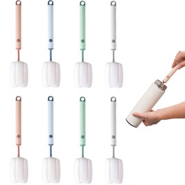 8 Stück Flaschenbürste Schwamm, 27 cm Langer Griff Flaschenschwamm, weiche Schwamm mit stiel für Babyflaschen, Tassen, Kessel(Blau, Beige, Grau, Rosa)