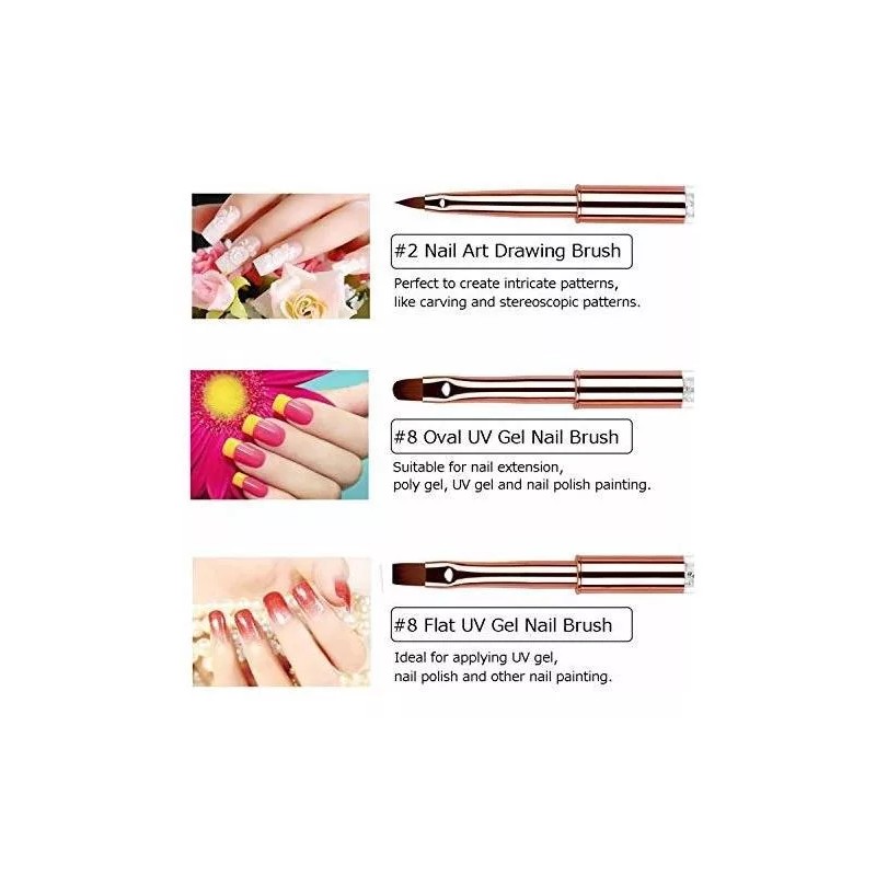 Ycyan Set Pinceles Uñas 5pcs Rhinestone Gel Uv Liner Manicura