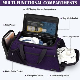 BECOJADDE Gym Bags for Men Women 40L Large Gym Backpack Multiple Pockets Sport Duffle Bags with Shoe & Wet Compartment for Workout Travel Weekend Overnight Purple