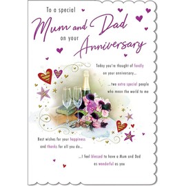 Traditional Annivesary Card Mum & Dad - 9 x 6 inches - Piccadilly Greetings