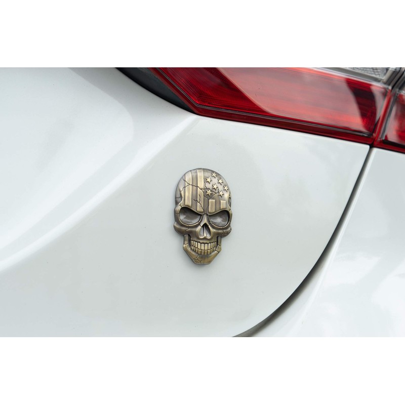 3D Skull Devil Death USA Flag Metal Car Motorcycle Emblem