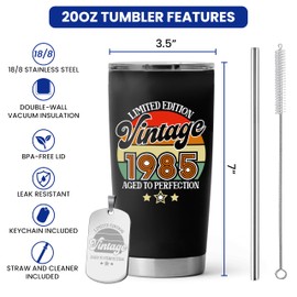 Vintage 1985 Tumbler with Keychain - Ideas for 40th Birthday Gifts For Men, Weird Being The Same Age as Old People, 40 Year Old Gifts For Men, 1985 40th Birthday, Turning 40, 40th Birthday Cups