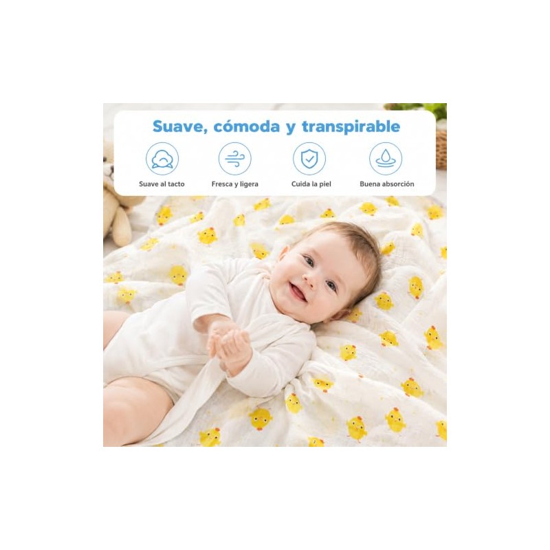 Manta Receptora para Bebé, Set de 4 Muselina de Algodón