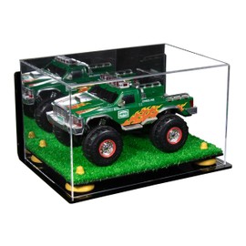 Better Display Cases Acrylic Versatile Display Case - Medium Rectangle Box with Mirror Case, Yellow Risers, Wall Mount and Turf Base 12" x 8.25" x 7.25" (A018/V40)