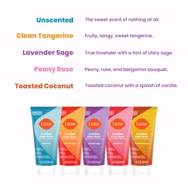 Lume Acidified Body Wash 5 Pack Minis - 24 Hour Odor Control - Moisturizing Formulated Without SLS & Parabens - 1.5 ounce Tubes (Clean Tangerine, Lavender Sage, Peony Rose, Toasted Coconut, Unscented)