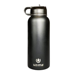 Uzima - Z-Source Filtered Water Bottle for Hiking, Backpacking, Camping, and Travel. Large 32oz Capacity with Double-Walled Stainless Steel Exterior. (Black)