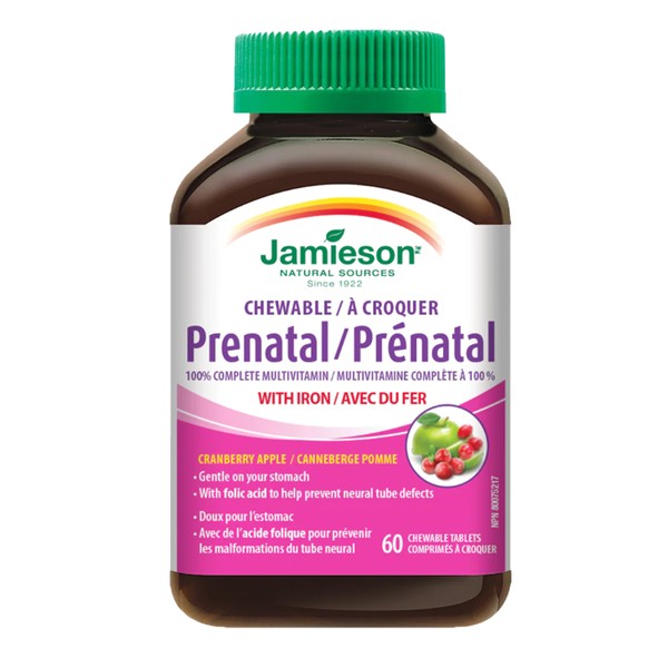 Jamieson Prenatal 100% Complete Multivitamin Cranberry Apple 60 Chewable Tablets