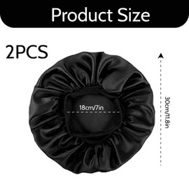 2 Pack Bonnet with Wide Elastic Band, Night Hair Bonnet for Sleeping for Women Girls, Hair Care Head Cover Elastic Hat for Black Curly Hair Showercap (Black)