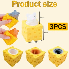 3 Pack Fufu Squishy, Squeeze Cheese Mice Toy, Squish Cheese Mouse Toy, Squishy Toys, Squishy - Cute Cheese-Shaped Stress Relief Toys for Kids and Adults, Fun Sensory Fidget Toys