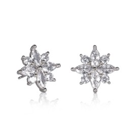 ZAVANA Large Cubic Zirconia Earrings for Women.Sparkling Stud Earrings for Women with Cubic Zirconia Stones.Gold or Silver Earrings Statement Earrings with Flowers, Brass