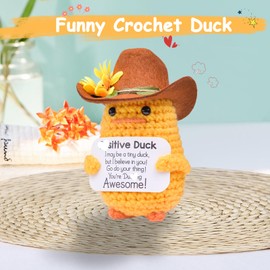 Mwmoeen Pocket Hug Positive Ente Cowboyhut, Positive Duck Strickwolle Ente, Emotionale Unterstützung Enten Geschenke Party-Dekoration Familie Freunde Geschenk Kleines Geschenk für Freundin