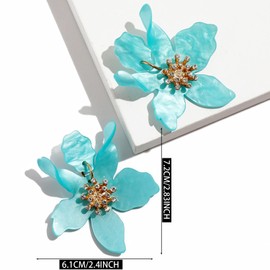 ANDPAI Unique Bohemian Oversized Acrylic Resin Flower Dangle Drop Earrings Retro Large Hawaii Flower Lei Earrings for Women Statement Jewelry Gifts (Blue)
